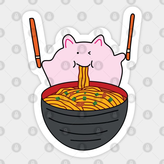 cute fat pink mice eating ramen noodles Sticker by wordspotrayal